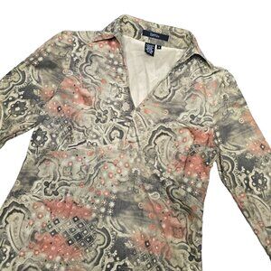 Ishyu Womens Long Sleeve Top with color floral paisley natural earth tone Size S